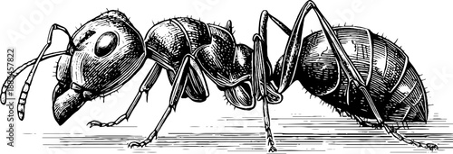 Vintage anatomical study of an ant queen engraving for educational and historical design