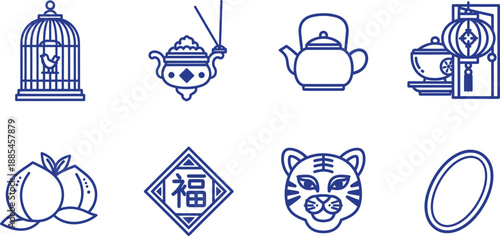 Eight chinese new year icons isolated on transparent background