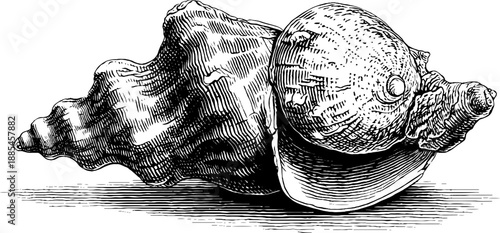 Vintage botanical engraving of marine barnacle study - 19th century artistic illustration