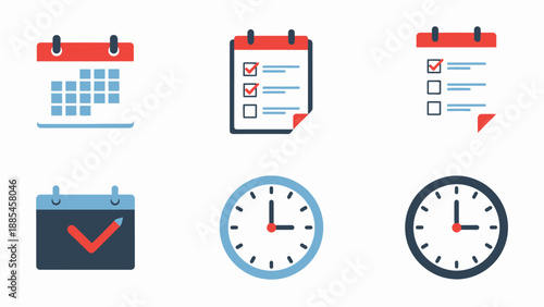 Calendar Checklist Clock Time Management Icons.