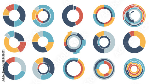 Colorful Donut Charts Infographic Elements.