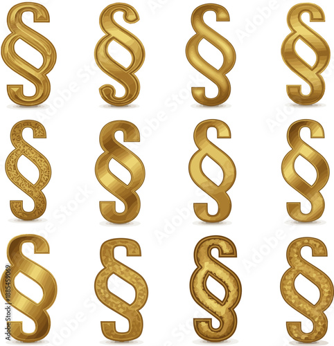 Create a kinds of deferent realistic Gold paragraph sign symbol vector art with white background..