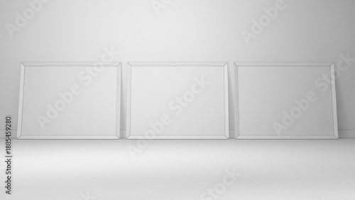 Wallpaper Mural Display Of Unadorned Art Holders, Scene Showcasing Three Plain Frames Resting On Polished Surface Torontodigital.ca