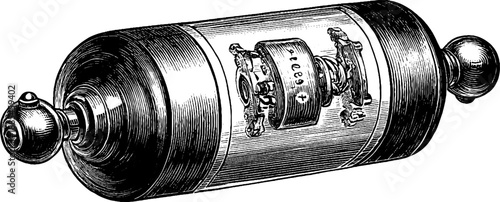 Vintage electrical coil experimental device - engraved botanical design