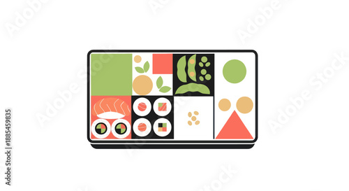 Abstract sushi bento box composition