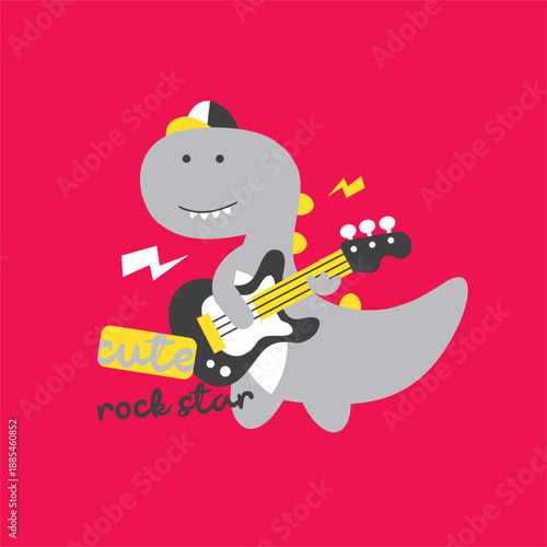 Dino playing guitar for rockstar hand drawn illustration graphic drawning vector 