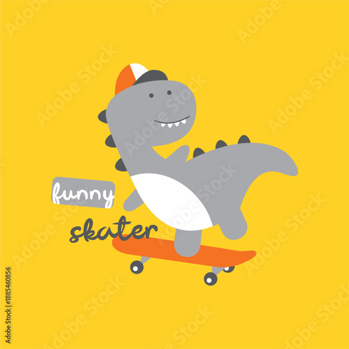 dino playing skateboard hand drawn illustration graphic drawning vector 