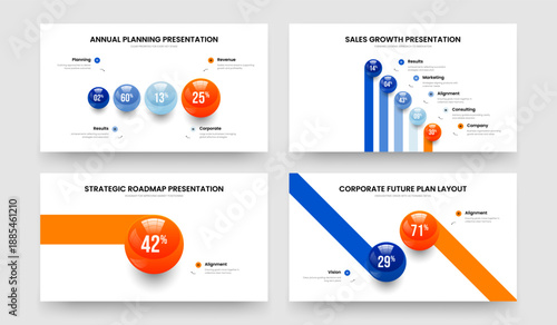 Minimal Campaign Four Five One Two Step Infographic Frame Template Vector Illustration Set. Marketing Profile 4 5 1 2 Element Chart Slide Layout Bundle.