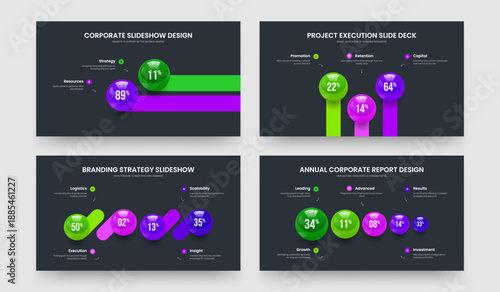 Visual Proposal Two Three Four Five Step Infographic Presentation Template Vector Illustration Bundle. Advertising Forecast 2 3 4 5 Element Chart Slideshow Layout Set.