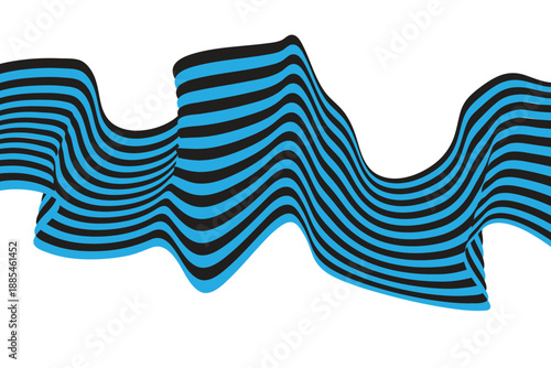 Abstract Blue and Black Optical Wave Design on White Background