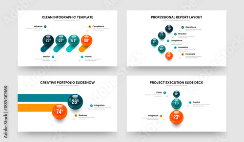 Corporate Profile Four Five Two Three Option Graph Frame Layout Vector Illustration Set. Clean Introduction 4 5 2 3 Element Infographic Slide Template Collection.