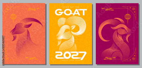 Modern Chinese New Year 2027 background featuring goat symbol