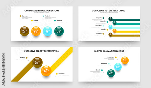 Medical Visualization 4 5 2 3 Option Chart Presentation Design Collection. Market Launch Four Five Two Three Element Infographic Frame Template Vector Illustration Bundle.
