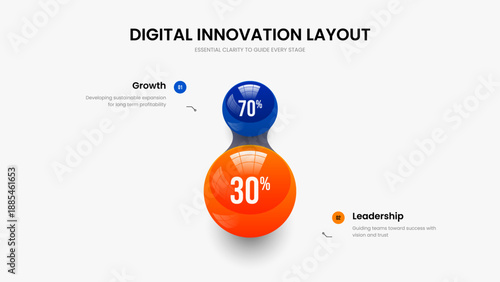 Modern Growth 2 Element Chart Slide Template. Sales Introduction Frame Layout Vector Illustration. Science Showcase Two Option Graph Presentation Design.