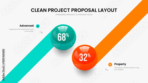 Project Campaign Frame Template Vector Illustration. Financial Report Two Step Infographic Slideshow Layout. Enterprise Visualization 2 Option Chart Slide Design.