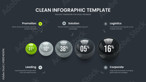 Company Plan 5 Step Graph Presentation Template. Colorful Visualization Five Element Infographic Slideshow Layout. Medical Overview Slide Design Vector Illustration.