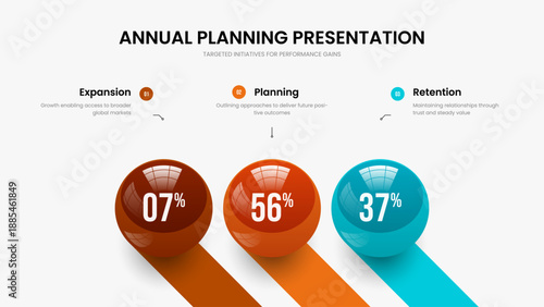 Advertising Insight 3 Step Infographic Slide Layout. Modern Introduction Three Option Chart Presentation Template. Market Planning Frame Design Vector Illustration.