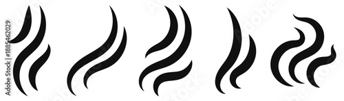 Collection of steam icons in doodle style with swirling wind effects. Outline sketches of heat for cooking, coffee aroma and air currents in linear style. Vector illustration.