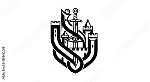 Abstract sword and castle symbol