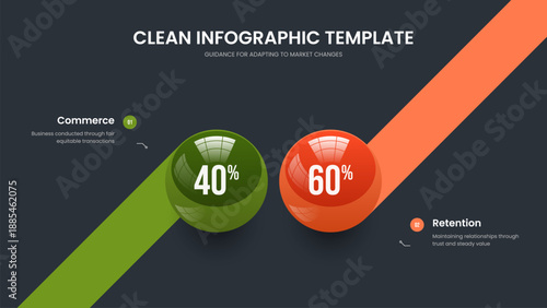 Simple Campaign Slideshow Design Vector Illustration. Company Planning Two Element Chart Presentation Template. Corporate Analysis 2 Step Diagram Slide Layout.