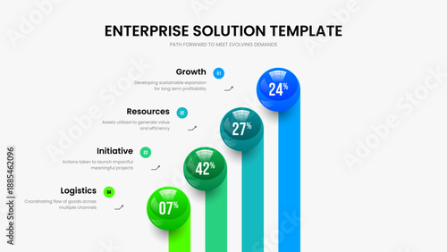 Corporate Profile Slide Layout Vector Illustration. Business Solution 4 Step Diagram Frame Template. Elegant Growth Four Option Infographic Slideshow Design.