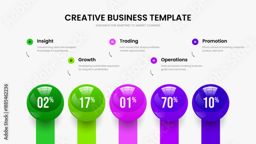 Corporate Analysis 5 Element Diagram Slide Design. Professional Planning Presentation Layout Vector Illustration. Modern Visualization Five Option Chart Slideshow Template.