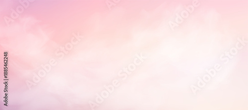 Abstract gradient sky with realistic pastel clouds in pink tones. Dreamy pink background of an evening or morning sky with soft clouds. Vector illustration.