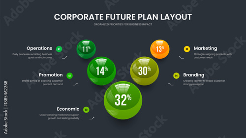 Corporate Introduction Five Step Diagram Slideshow Template. Colorful Launch Slide Design Vector Illustration. Product Visualization 5 Option Chart Presentation Layout.