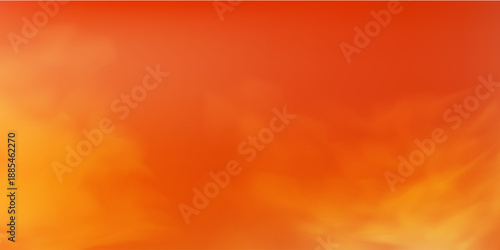 Gradient background with soft realistic clouds and warm colors. Abstract sky background with red, orange and light tones. Realistic background with sunrise or sunset. Vector illustration.
