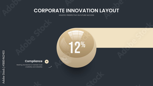Project Performance Slide Layout Vector Illustration. Simple Showcase One Step Infographic Slideshow Design. Corporate Forecast 1 Element Graph Presentation Template.