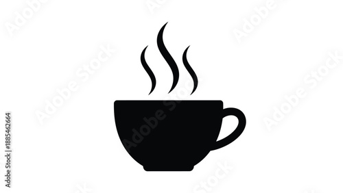 A simple black silhouette of a cup with rising steam above it