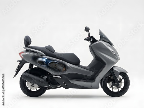 Gray scooter motorcycle with sleek design.
