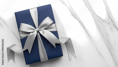 Wallpaper Mural Elegant dark blue gift box with silver ribbon on a beautiful marble surface Torontodigital.ca