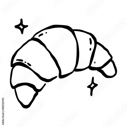Hand Drawn Croissant Line Art Cozy Bakery Illustration Minimal Black Outline French Pastry Breakfast Icon for Cafe Branding Kitchen Decor and Food Design