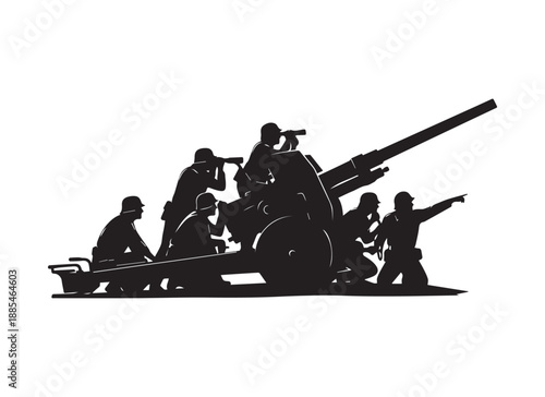 Soldiers in Action Artillery Crew Operating Gun.