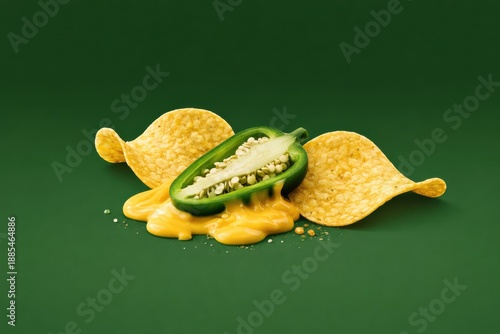 Jalapeño and Cheese Nachos on Green Background