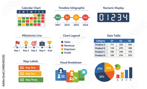 Collection of business infographics and charts for data visualization and planning