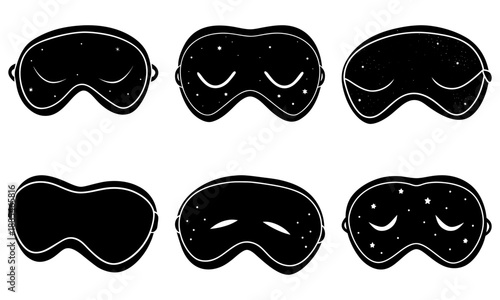 Sleep mask with starry night sky and crescent moon on white background stars black