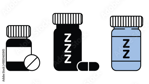 Sleeping pills vector icon representing insomnia relief, bedtime supplements, and restful night aid, flat medical illustration isolated on white background for wellness