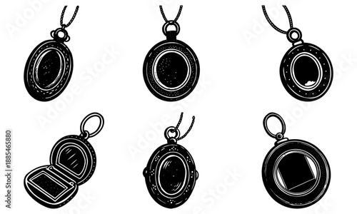 Set of Five Vintage Locket Pendants with Transparent Background jewelry necklace