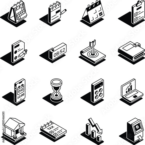 Collection of Business Growth Isometric Style Icons 