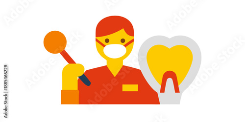 A dentist in a mask and gloves using a mirror to examine a patient's teeth. Bright LED dental light, modern dental clinic.