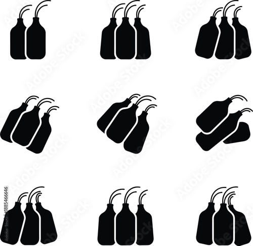Molotov Cocktail Icon Set Vector Illustration Fire Bomb Bottles in Black Silhouette
