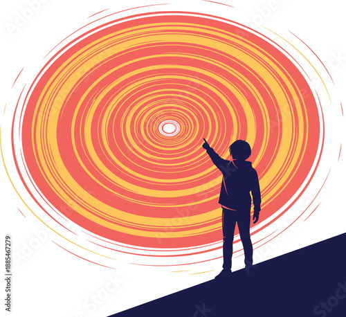 Man Pointing At Spiral Energy Illustration Vector