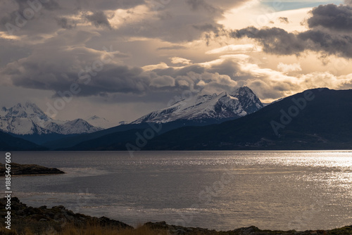 Sky spectacle above the Beagle Channel and the mountains, with Cordillera Darwin, Cerro Cóndor and, in Ushuaia, Monte Susana, Tierra del Fuego