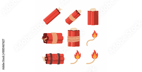Old dynamite flat cartoon icon vector set