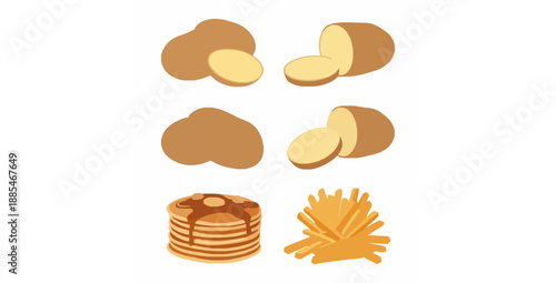 Harvest potato food products vector illustration set