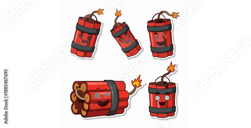 Funny cartoon dynamite sticker vector illustration set