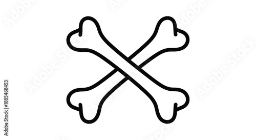 Simple black and white icon depicts two human bones crossed in an X shape, often used as a symbol for danger, poison, or pirates.