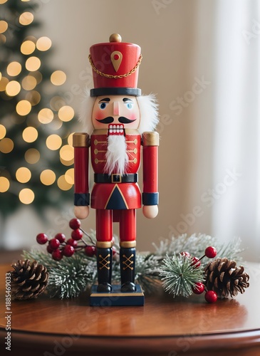 Traditional Nutcracker Figurine with Christmas Tree Lights and Festive Holiday Decor